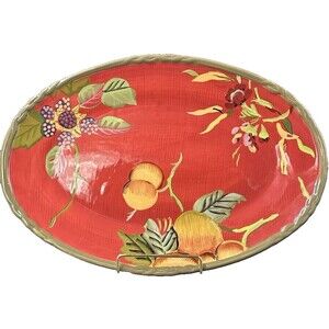 Tracy The Octavia Hill Collection Oval Platter Red Green Glazed Fruit Pattern